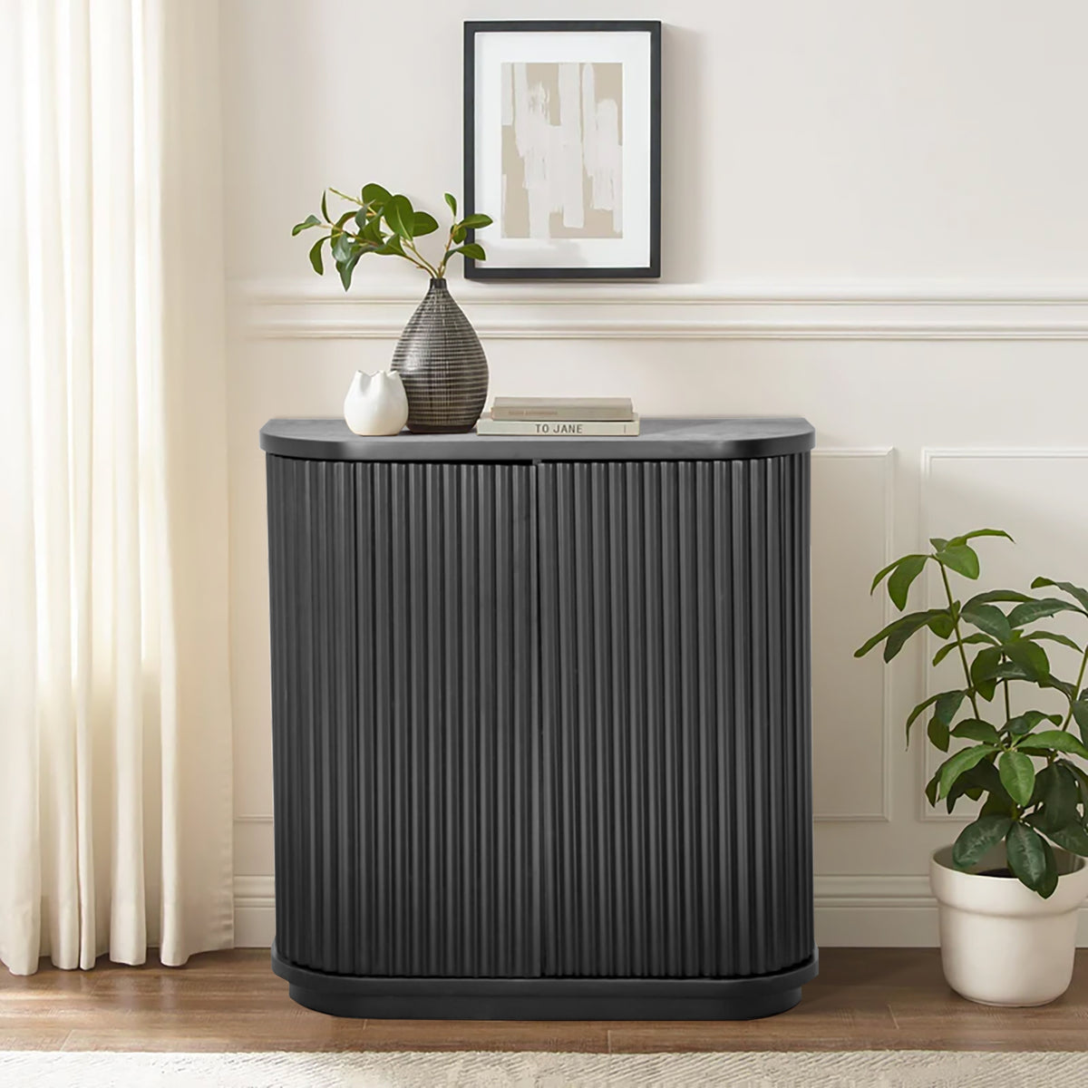 El Nino Flute 100cm Timber Storage Cabinet Black