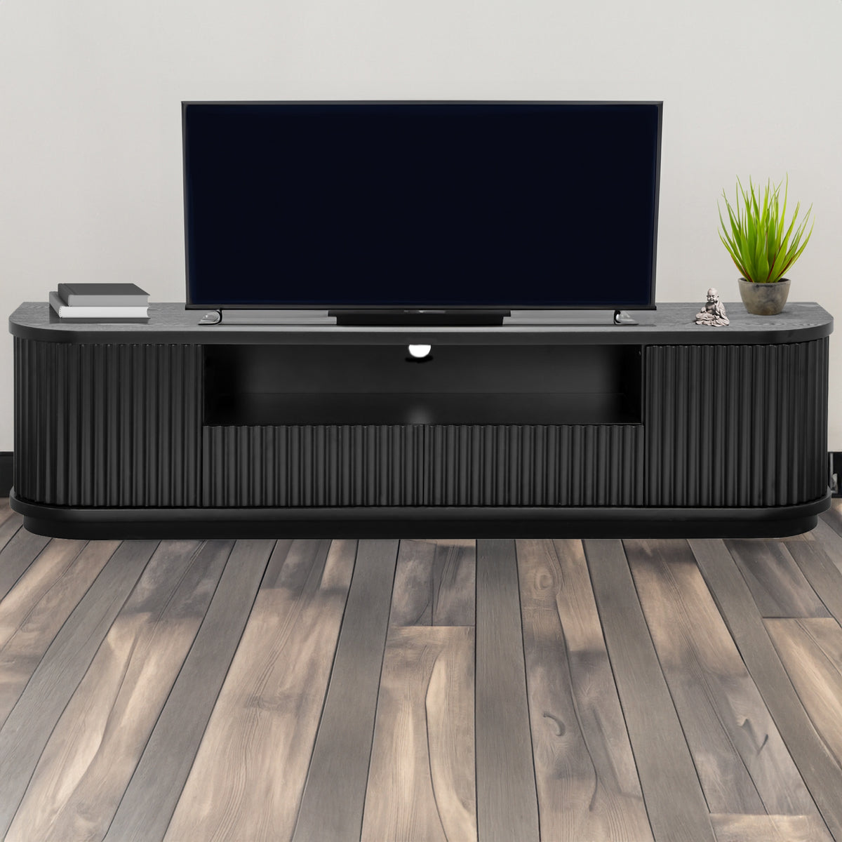 El Nino Flute 200cm Veneer Top ETU Entertainment TV Unit Black