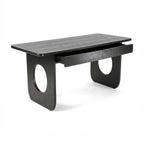 Elara 170cm Home Office Desk Black with both drawers open on metal runners, on a white background