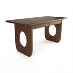 Elara 170cm Home Office Desk Walnut, three-quarter view on a white background showing the panel legs with oval cut-outs
