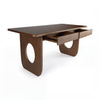 Elara 170cm Home Office Desk Walnut with both drawers open on metal runners, on a white background