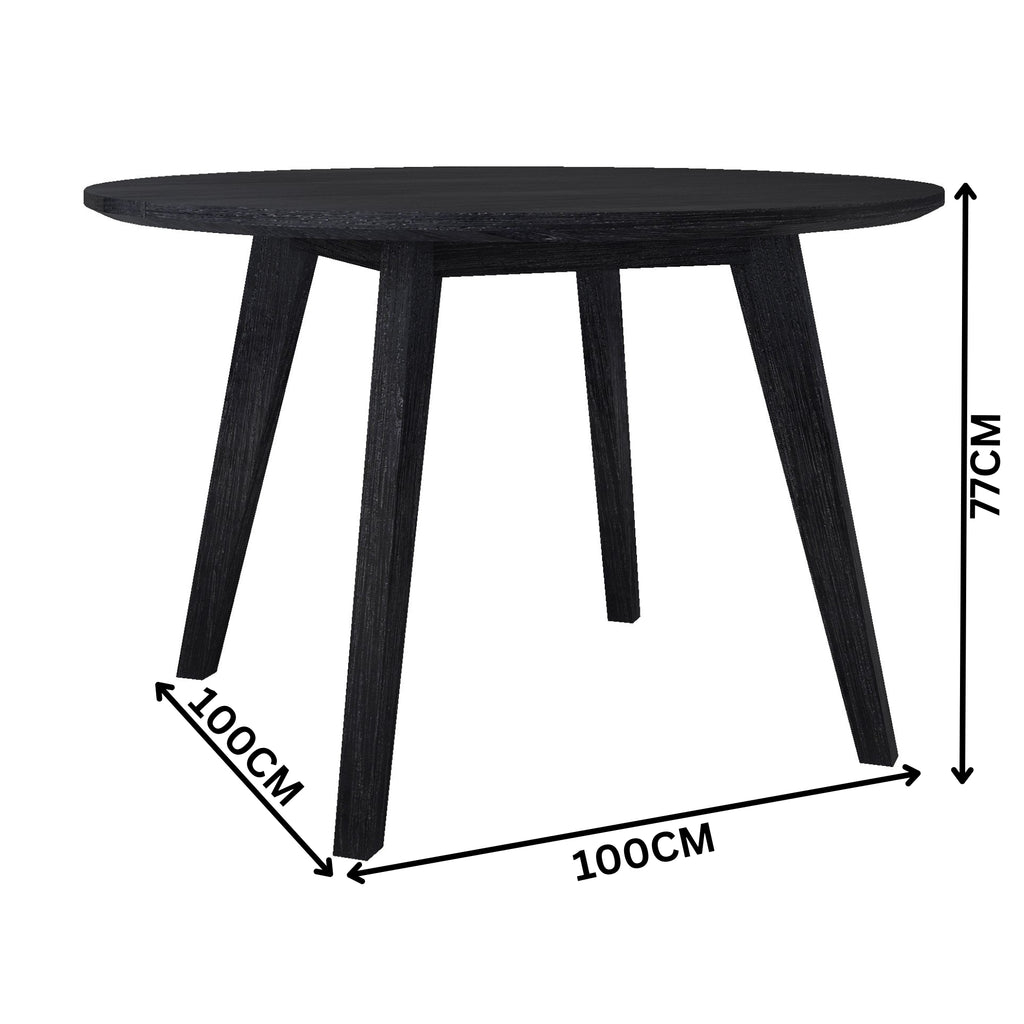Ellen 5pc Dining Set 100cm Round Table 4 Chair Black