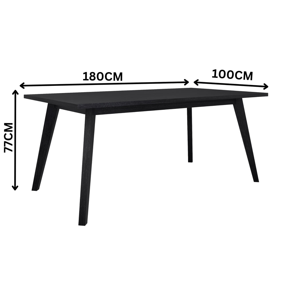 Ellen 7pc Dining Set 180cm Table 6 Chair Black