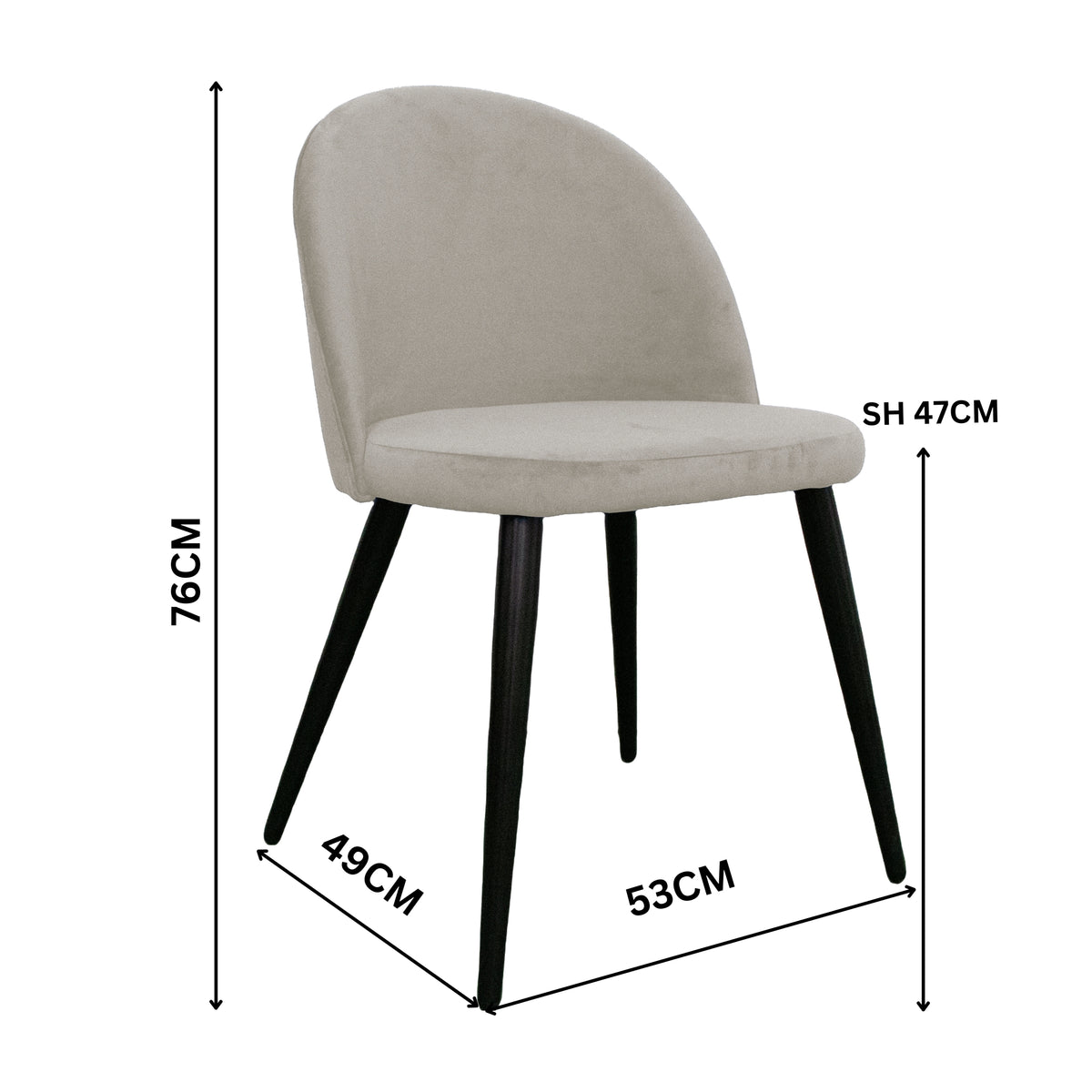 Emilie 4pcs Set Dining Chair Premium Velvet Fabric Upholstery Beige 