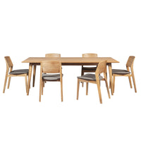 Emilio 7pc 180cm Dining Table Set Fabric Chair Solid Ash Wood Oak