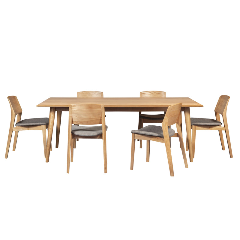 Emilio 7pc 180cm Dining Table Set Fabric Chair Solid Ash Wood Oak