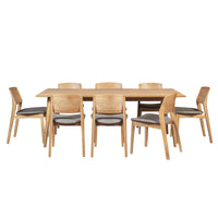 Emilio 9pc 210cm Dining Table Set Fabric Chair Solid Ash Wood Oak