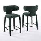 Emma 2pc Set Bar Chair Barstool Green, pair of stools, front and rear views, on a white background