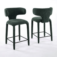 Emma 2pc Set Bar Chair Barstool Green, pair of stools, front and rear views, on a white background