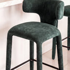 Emma 2pc Set Bar Chair Barstool Green, close-up of the seat and curved backrest