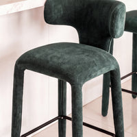 Emma 2pc Set Bar Chair Barstool Green, close-up of the seat and curved backrest