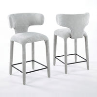 Emma 2pc Set Bar Chair Barstool Grey, pair of stools, front and rear views, on a white background