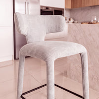 Emma 2pc Set Bar Chair Barstool Grey, close-up of the seat and curved backrest