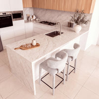 Emma 2pc Set Bar Chair Barstool Grey, at a kitchen island, raised view