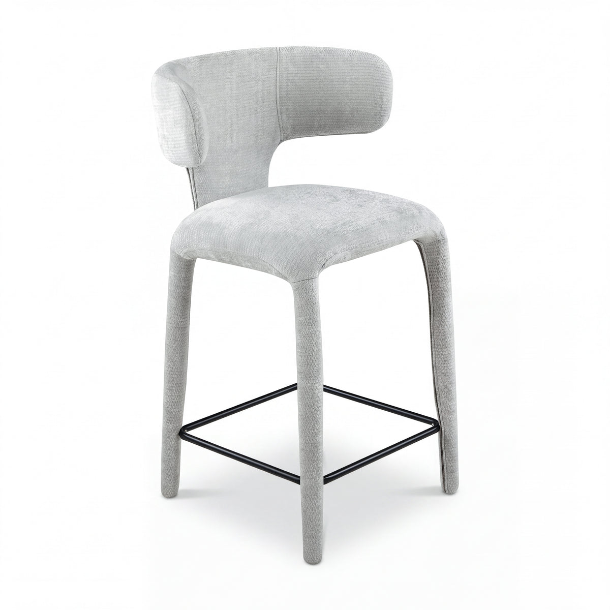 Emma 2pc Set Bar Chair Barstool Grey, single stool, front three-quarter view on a white background
