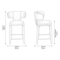 Emma 2pc Set Bar Chair Barstool Grey — dimensions diagram, W55 x D56 x H92 cm, seat height 65 cm