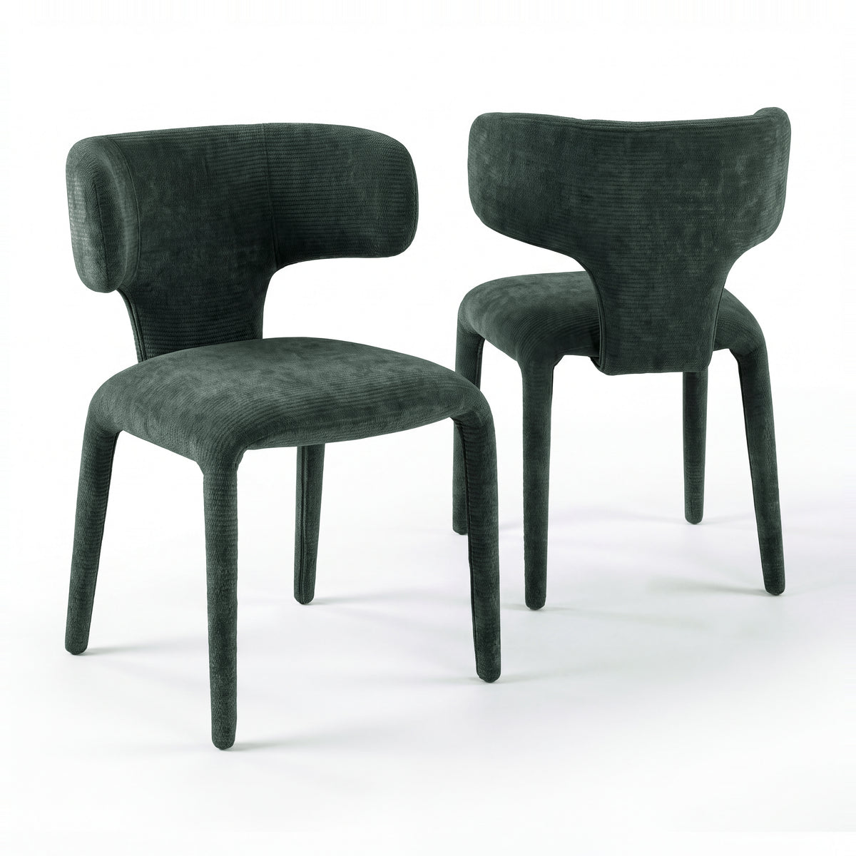 Emma 2pc Set Dining Chair Green, pair of chairs, front and rear views, on a white background