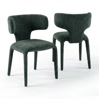 Emma 2pc Set Dining Chair Green, pair of chairs, front and rear views, on a white background