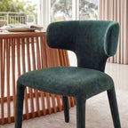Emma 2pc Set Dining Chair Green, close-up of the seat and curved backrest