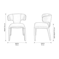Emma 2pc Set Dining Chair Green — dimensions diagram, W58 x D55 x H76.5 cm, seat height 47.5 cm