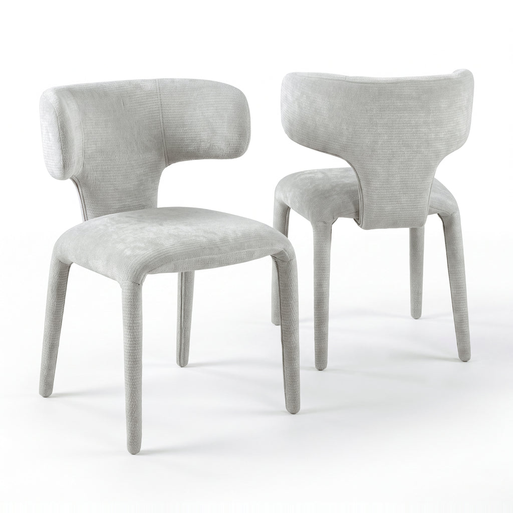 Emma 2pc Set Dining Chair Grey, pair of chairs, front and rear views, on a white background