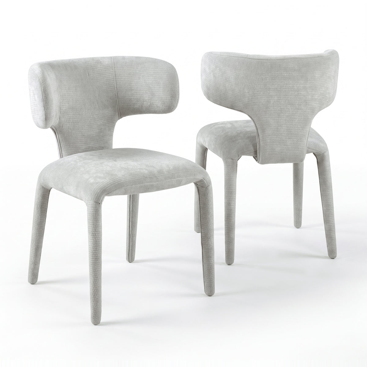 Emma 2pc Set Dining Chair Grey, pair of chairs, front and rear views, on a white background