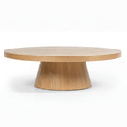 Erina 110cm Round Coffee Table Natural Oak, side view on a white background