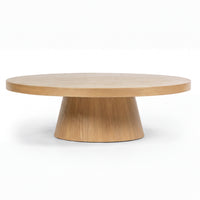 Erina 110cm Round Coffee Table Natural Oak, side view on a white background