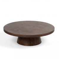 Erina 110cm Round Coffee Table Natural Walnut, angled view on a white background