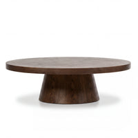 Erina 110cm Round Coffee Table Natural Walnut, side view on a white background