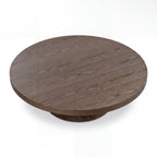 Erina 110cm Round Coffee Table Natural Walnut, raised view of the round tabletop on a white background