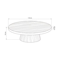 Erina 110cm Round Coffee Table Natural Walnut — dimensions diagram, 110 cm diameter x 33 cm high