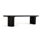 Eve 198cm Dining Bench Black, low three-quarter view on a white background showing the flat and rounded faces of the legs