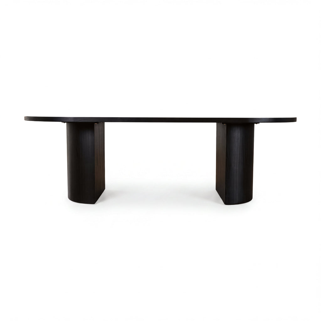 Eve 240cm Oval Dining Table Black, front view on a white background showing the two pedestals