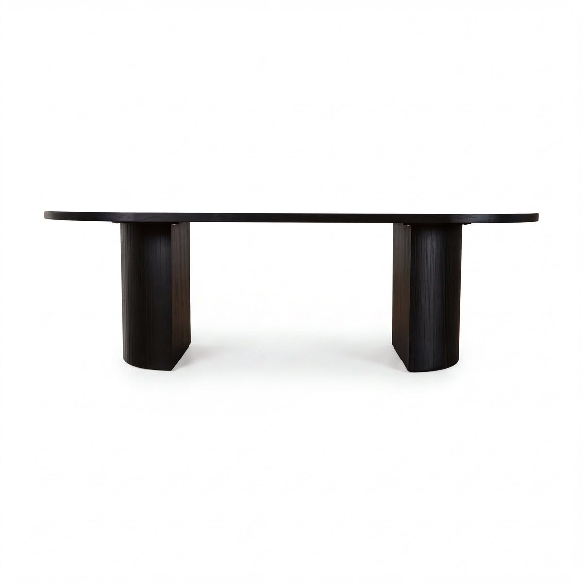 Eve 240cm Oval Dining Table Black, front view on a white background showing the two pedestals