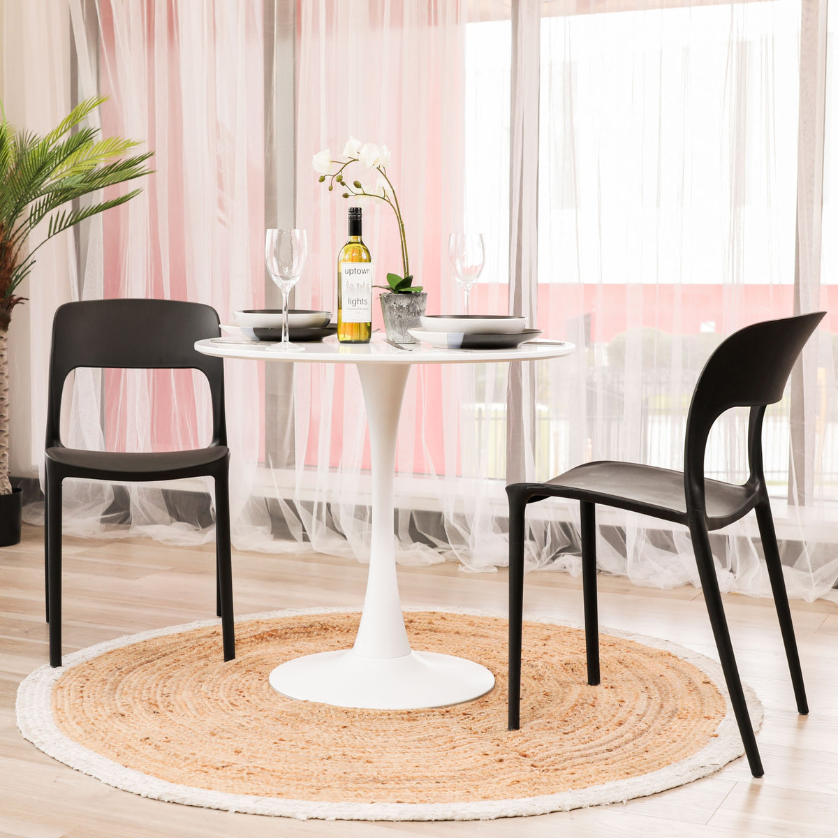 Everly Set of 4 Dining Chairs PU Plastic Frame Black