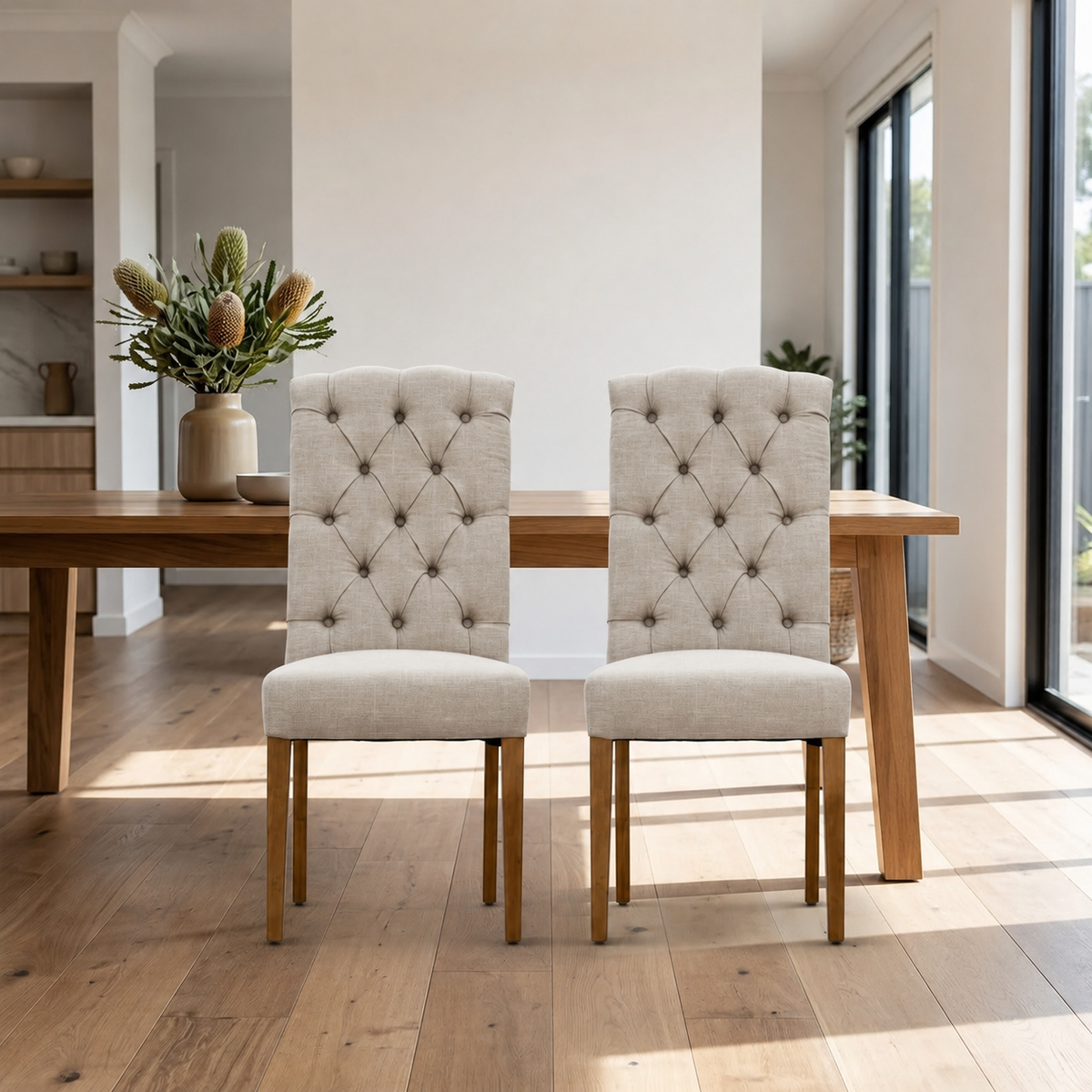 Felicia 2pc Fabric Dining Chair Beige