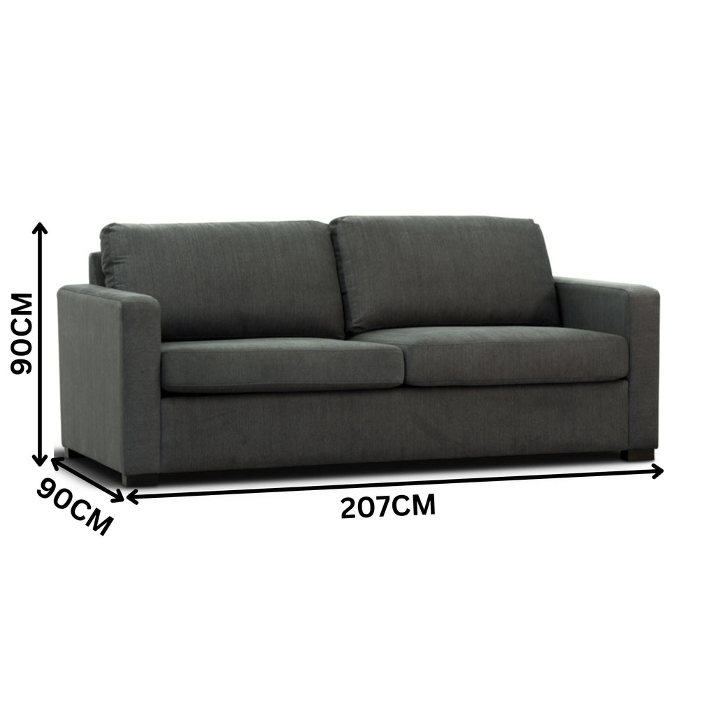 Felicity 2 Seater Fabric Queen Sofa Bed Memory Mattress Charcoal