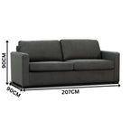 Felicity 2 Seater Fabric Queen Sofa Bed Memory Mattress Charcoal