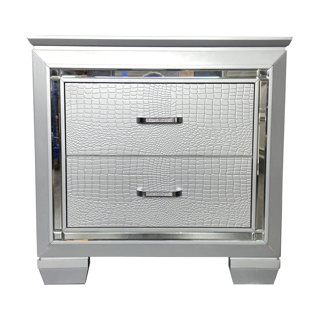 Flashy Bedside Table 2 Drawer Silver