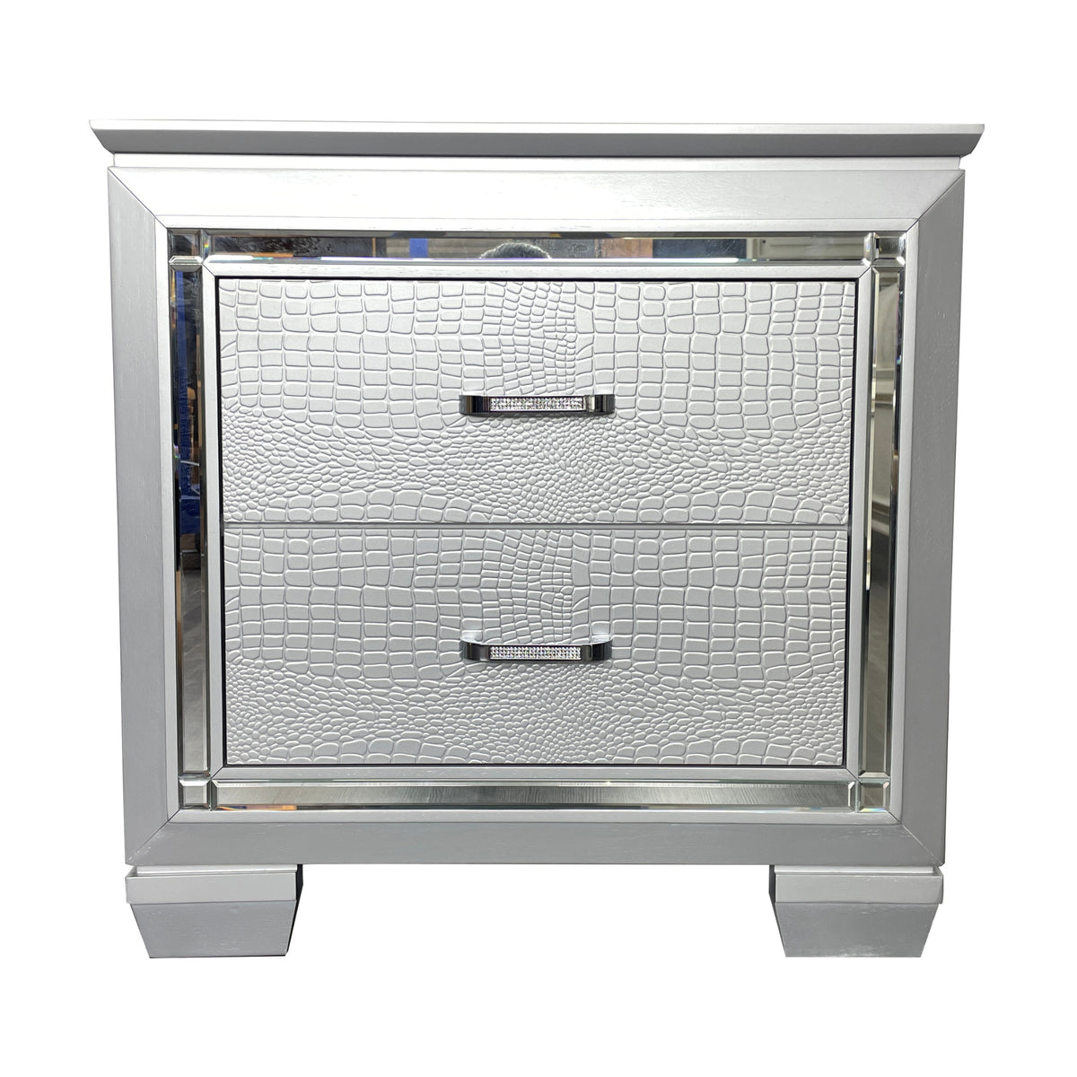 Flashy Bedside Table 2 Drawer Silver