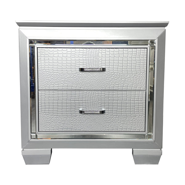 Flashy Bedside Table 2 Drawer Silver