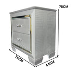 Flashy Bedside Table 2 Drawer Silver