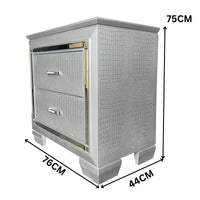 Flashy Bedside Table 2 Drawer Silver