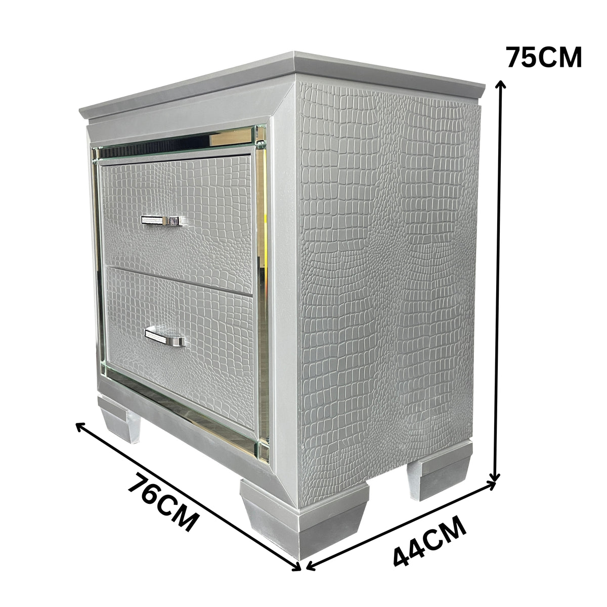 Flashy Bedside Table 2 Drawer Silver