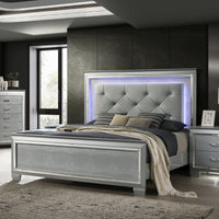 Flashy King Bed Frame Led Light Headboard Silver