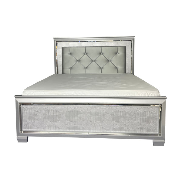 Flashy Queen Bed Frame Led Light Headboard Silver