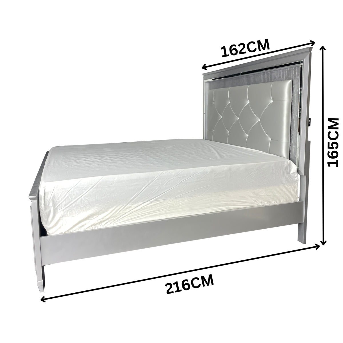 Flashy Queen Bed Frame Led Light Headboard Silver