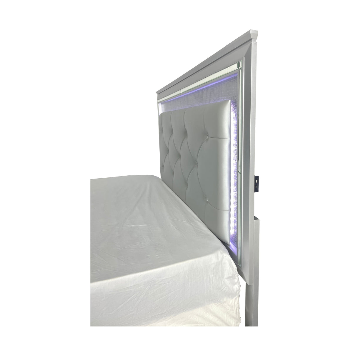 Flashy Queen Bed Frame Led Light Headboard Silver