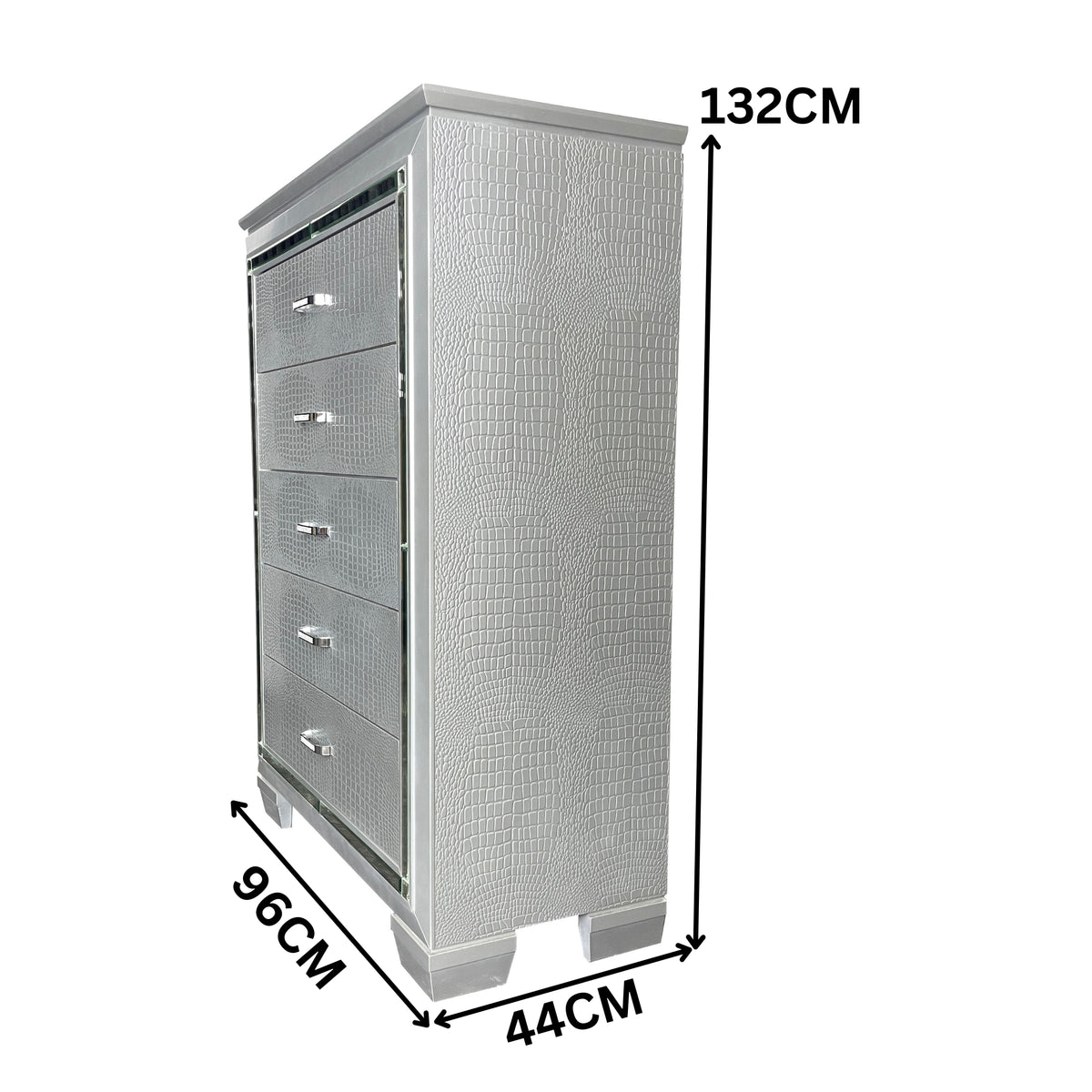 Flashy Tallboy 5 Drawer Silver